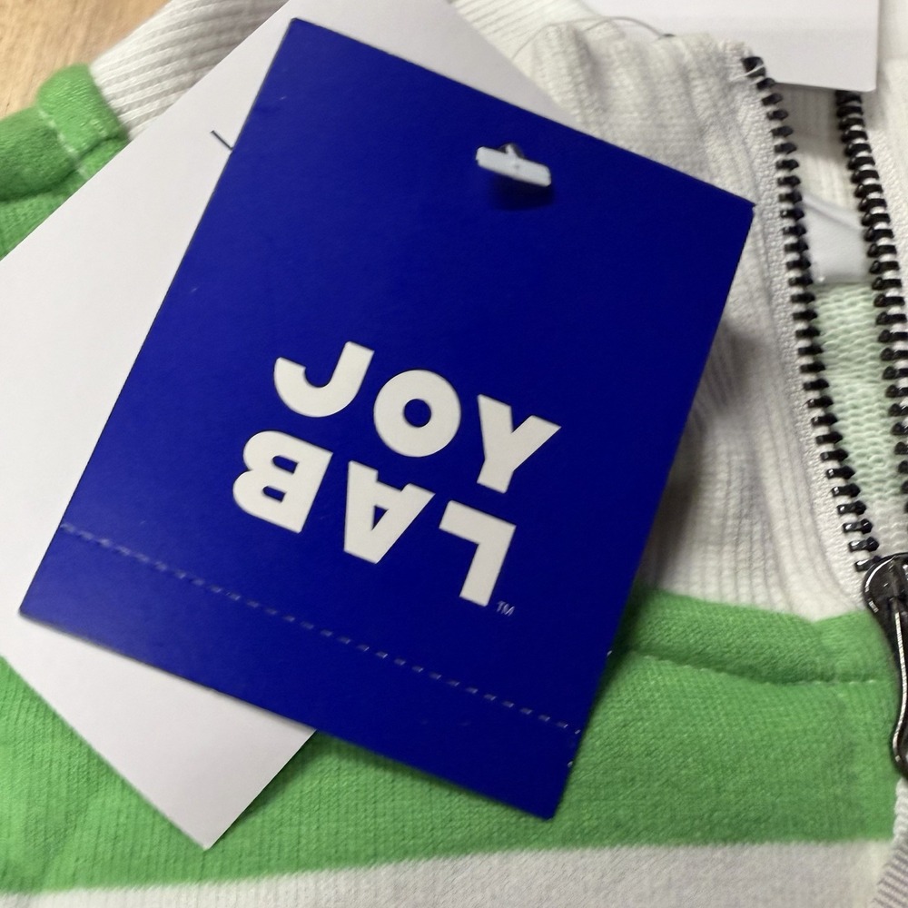 NWT JoyLab Cropped Fit Green White Striped Womens Pullover Sweater Size S - Picture 3 of 8
